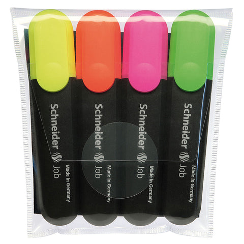 Schneider Job Highlighters, Chisel Tip, 4-Color Assortment (Orange, Green, Pink, Yellow)