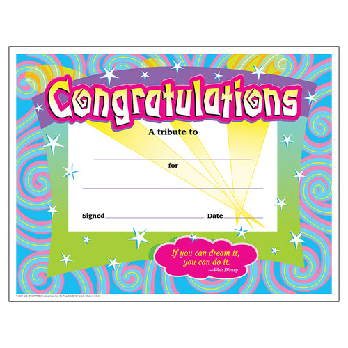 Congratulations/Swirls Colorful Classics Cert'S., 30 Ct