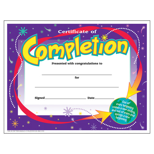 Certificate Of Completion Colorful Classics Cert'S., 30 Ct