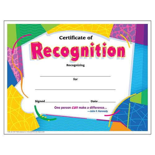 Certificate Of Recognition Colorful Classics Cert'S., 30 Ct
