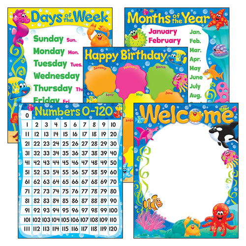 Classroom Basics Sea Buddies„¢ Learning Charts Combo Pack, Set Of 5