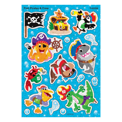 Fish Pirates & Crew Sparkle Stickers, 32 Count