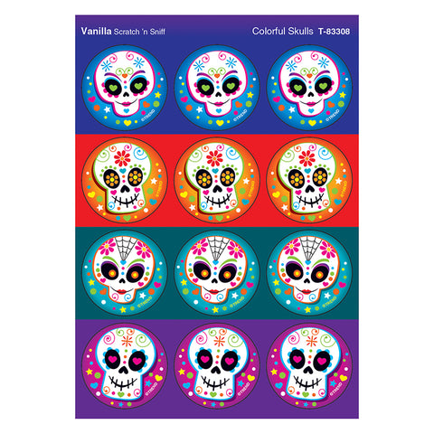 Colorful Skulls/Vanilla Stinky Stickers, 48 Count