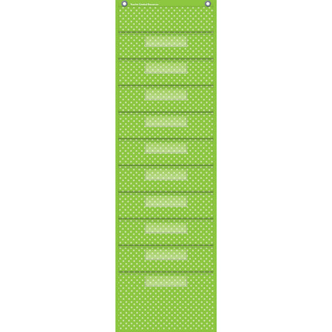 Lime Polka Dots 10 Pocket File Storage Pocket Chart (14 X 46.5)