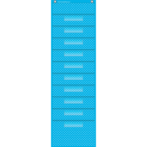 Aqua Polka Dots 10 Pocket File Storage Pocket Chart (14 X 46.5)