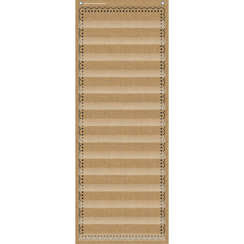 14-Pocket Pocket Chart, Burlap, 13 X 34