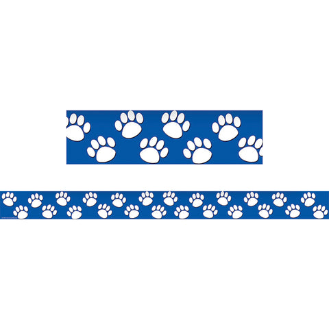 Blue With White Paw Prints Border Trim