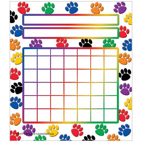 Colorful Paw Prints Incentive Charts, 5-1/4 X 6, 36 Shts/Pkg