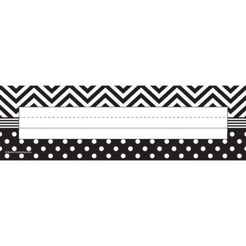 Black & White Chevron And Dots Name Plates