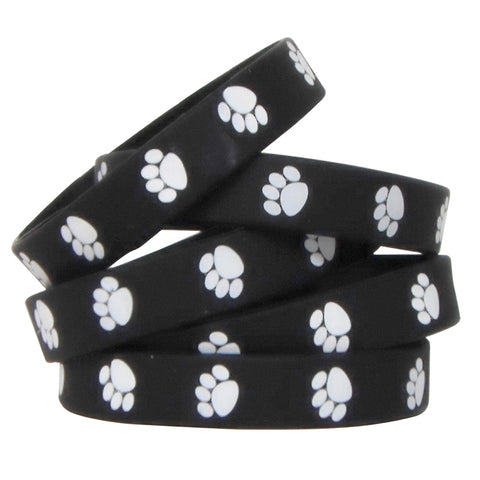 Black With White Paw Prints Wristband Pack, 10/Pkg