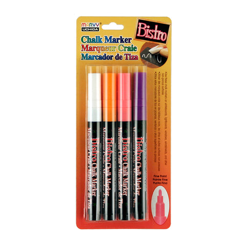 Fine Tip Chalk Marker Set - Fluorescent Colors With White