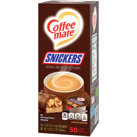Coffee mate Liquid Coffee Creamer, Snickers, 0.38 Oz Mini Cups, 50 Cups/box