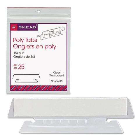Smead 64615 Hanging File Tab/Insert, 1/3 Tab, 3 1/2 Inch, Clear Tab/White Insert, 25/Pack