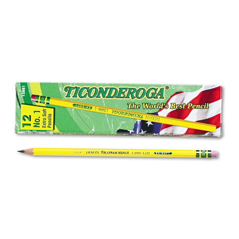 Ticonderoga Yellow Pencil, No.1 Extra Soft Lead, Dozen DIX13881