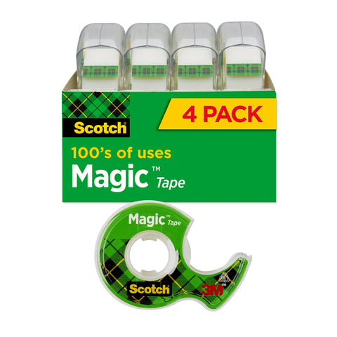 Scotch Magic Tape, Invisible, Repair Christmas Cards and Use as Holiday Gift Wrap Supplies for Christmas, 4 Tape Rolls With Dispensers