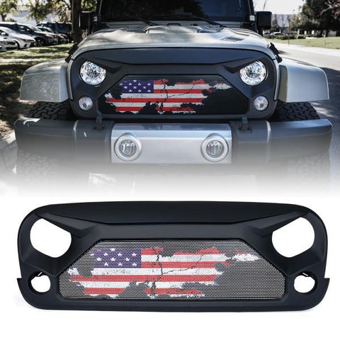 Xprite Gladiator Grille with Distressed U.S. Flag Steel Mesh for 2007-2018 Jeep Wrangler