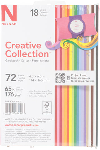 Neenah Creative Collection Cardstock Pack 4.5"X6.5" 72/Pkg