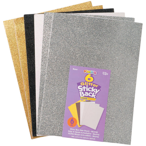 Glitter Sticky Back Foam Sheets 9"X12" 6/Pkg