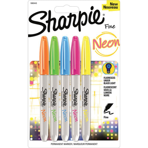Sharpie Neon Fine Point Permanent Markers 5/Pkg