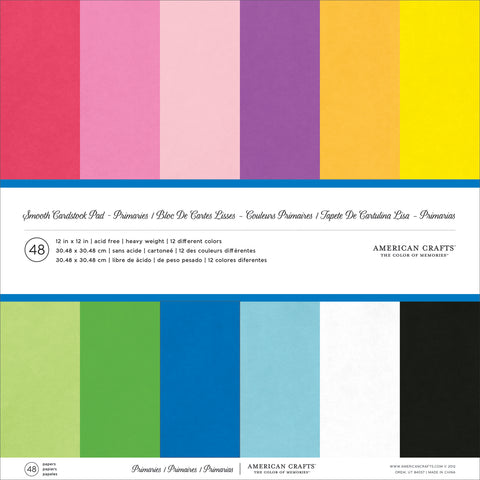 American Crafts Smooth Cardstock Pack 80lb 12&quot;X12&quot; 48/Pkg