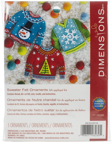 Dimensions Felt Ornament Applique Kit Up To 5" Set Of 3