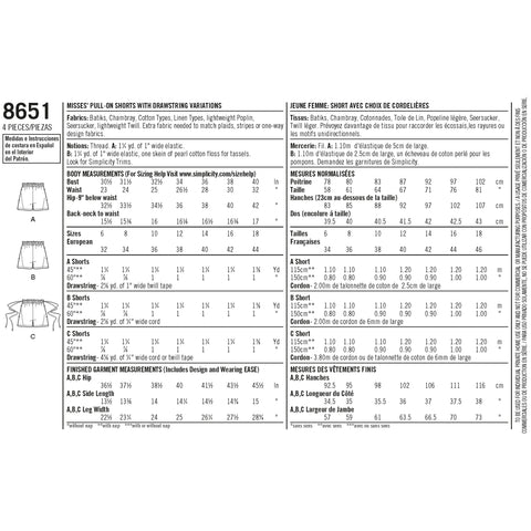 Simplicity Learn To Sew Misses Pull On Shorts & Draw String