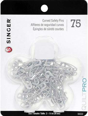 Singer QuiltPro Curved Safety Pins In Flower Case