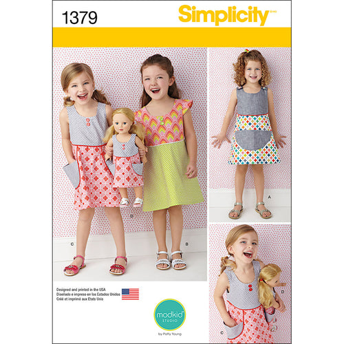 Simplicity Modkid Studio  Girls Dress & 18" Doll Dress
