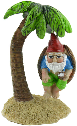 Fairy Garden Gnome On Palm Tree Swing