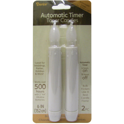 Battery Operated LED Taper Candles W/Timer 6&quot; 2/Pkg