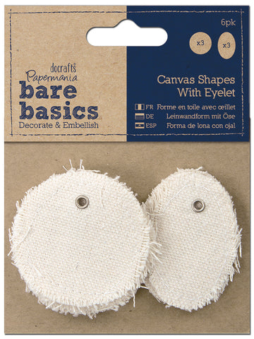 Papermania Bare Basics Canvas Shapes W/Eyelet 6/Pkg