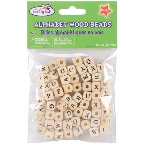 Wood Alphabet Beads 10mm 60/Pkg