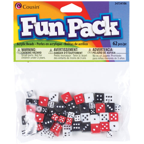 Fun Pack Acrylic Dice Beads 8mm To 10mm 62/Pkg