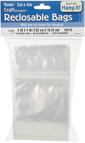 Darice Reclosable Bags W/Hole For Hanging 100/Pkg