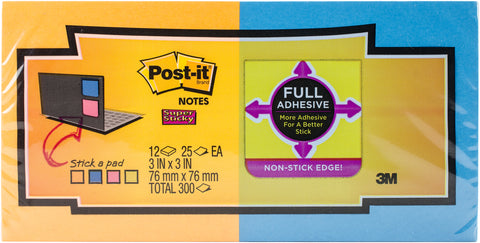 Post-It Super Sticky Full Adhesive Notes 3"X3" 12/Pkg