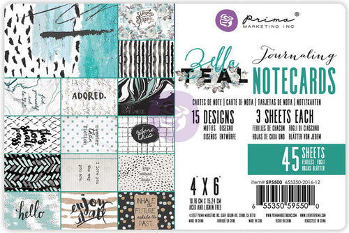 Zella Teal Journaling Notecards 4"X6" 45/Pkg