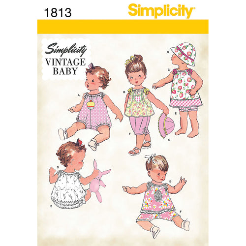 Simplicity Baby Vintage Romper Dress Top Pants Panties & Hat
