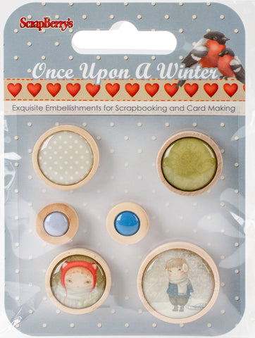ScrapBerry's Once Upon A Winter Wooden Frame Buttons 6/Pkg