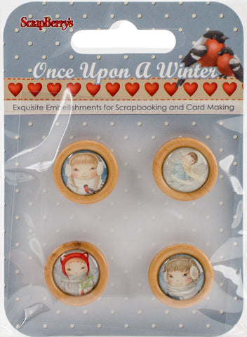 ScrapBerry's Once Upon A Winter Wooden Frame Buttons 4/Pkg