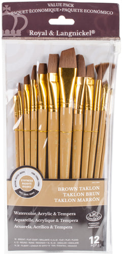Brown Taklon Flat Brush Variety Pack