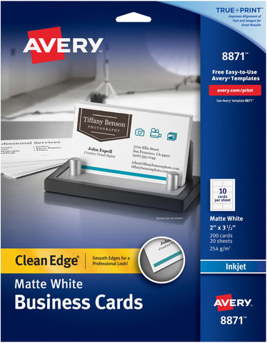 Avery Matte White Clean Edge Business Cards 2&quot;X3.5&quot; 200/Pkg
