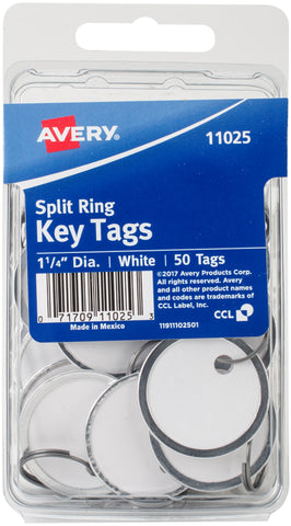 Avery White Metal Rim Key Tags 1.25&quot; 50/Pkg