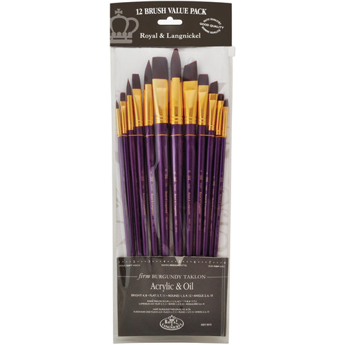 Burgundy Taklon Long Handle Value Pack Brush Set