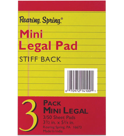 Mini Legal Pads 3.5"X5.25" 50 Sheets 3/Pkg