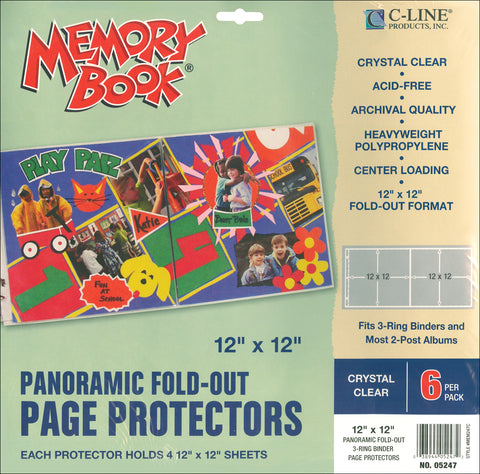 Memory Book Panoramic Fold-Out Page Protectors 12"X12" 6/Pkg