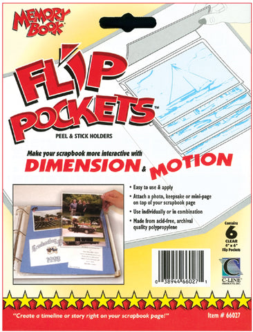 Memory Book Flip Pockets Peel & Stick Holders 4"X6" 6/Pkg