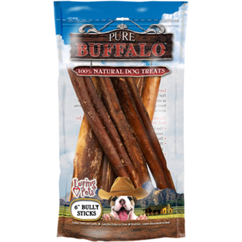 Pure Buffalo 6" Bully Stick Dog Treat 6/Pkg