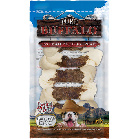 Pure Buffalo 3"-4" Buffalo Jerky Wrapped Rawhide Bone 5/Pkg