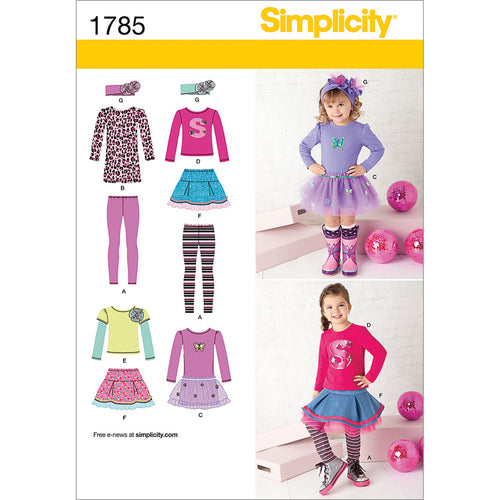 Simplicity Toddler & Girls Skirt Dress Top Leggings Headband