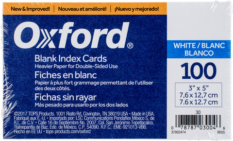 Oxford Index Cards 3"X5" 100/Pkg